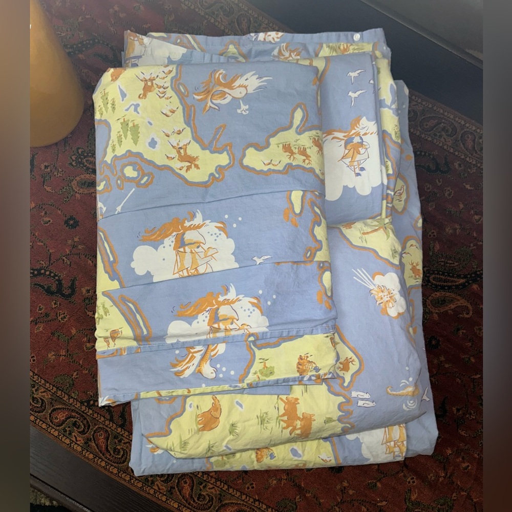 Pottery Barn, Kids 7 piece, Blue Map, Full size Duvet and sheets bedding, set